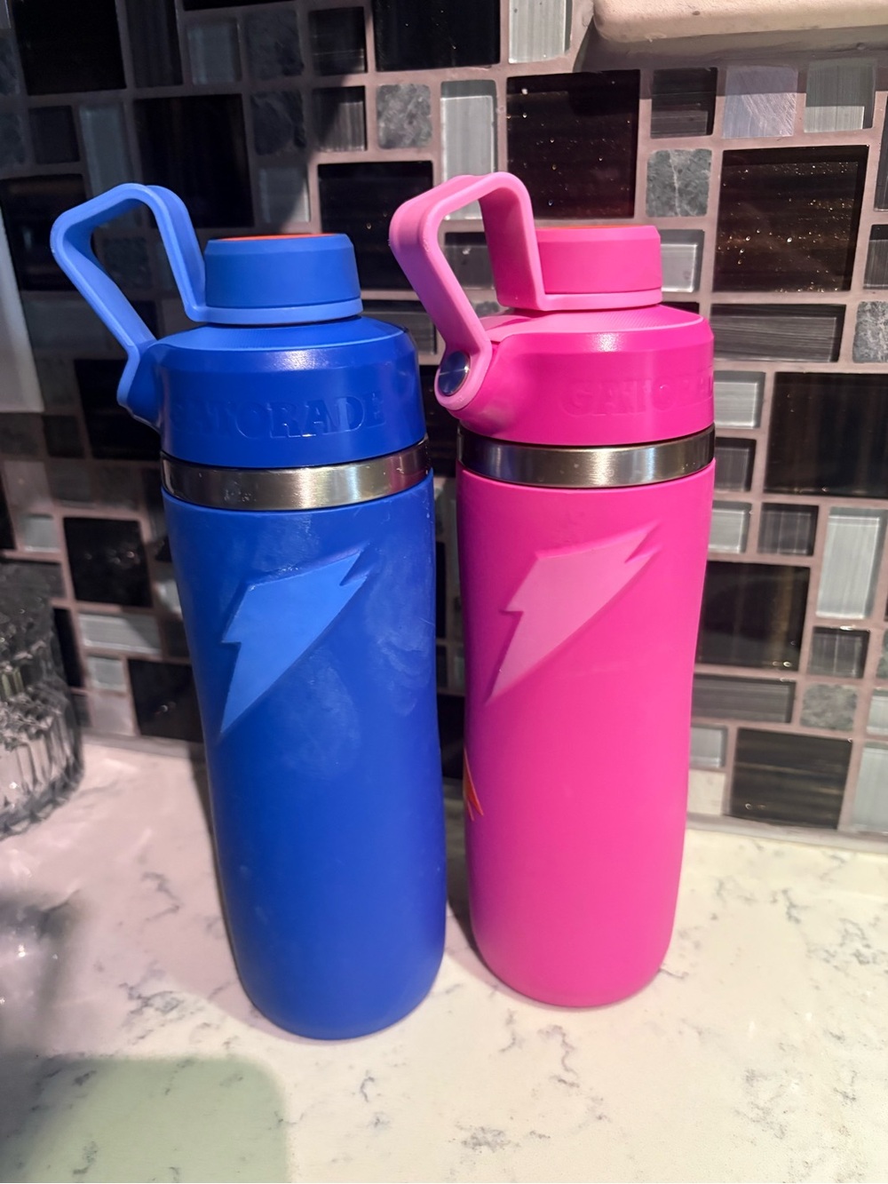 Bright Blue & Hot Pink Bolt Water Bottles